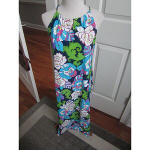 JUDE CONNALLY MAXI MULTI COLOR FLORAL HALTER  DRESS , SIDE SLIT SIZE  SMALL  4-6